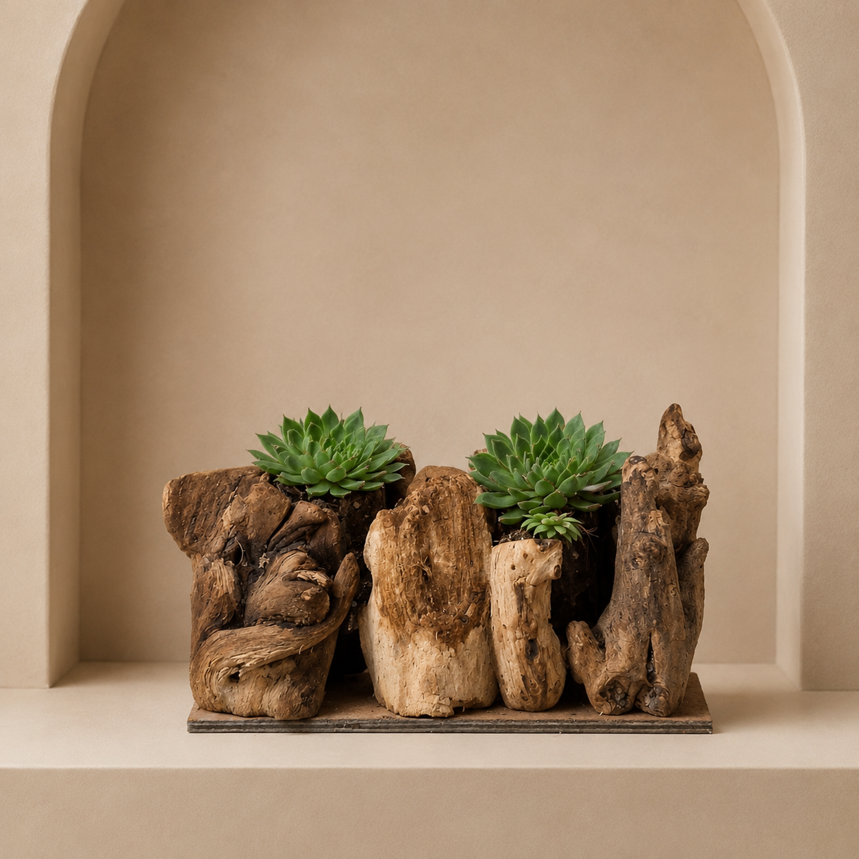 Drijfhout met vetplant